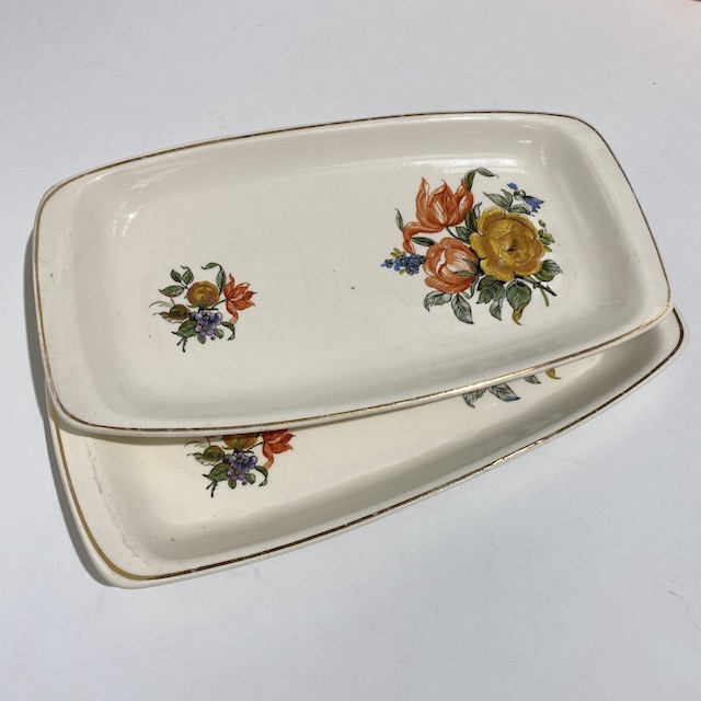PLATE, 1950s Rectangular - Roses and Gold Rim